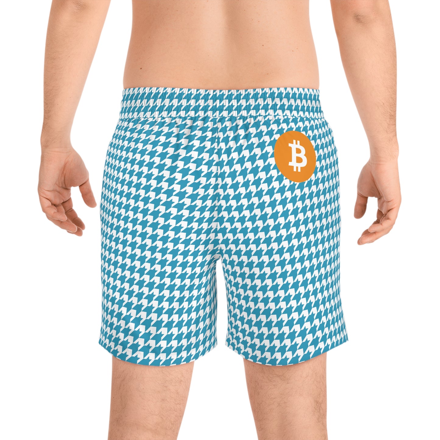 Bitcoin White Houndstooth Swim Trunk In N Out Crypto