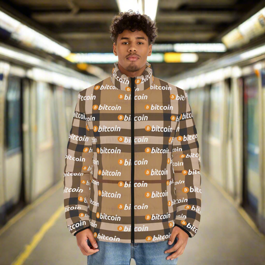 Bitcoin Tartan Camel Puffer Jacket InNOutCrypto