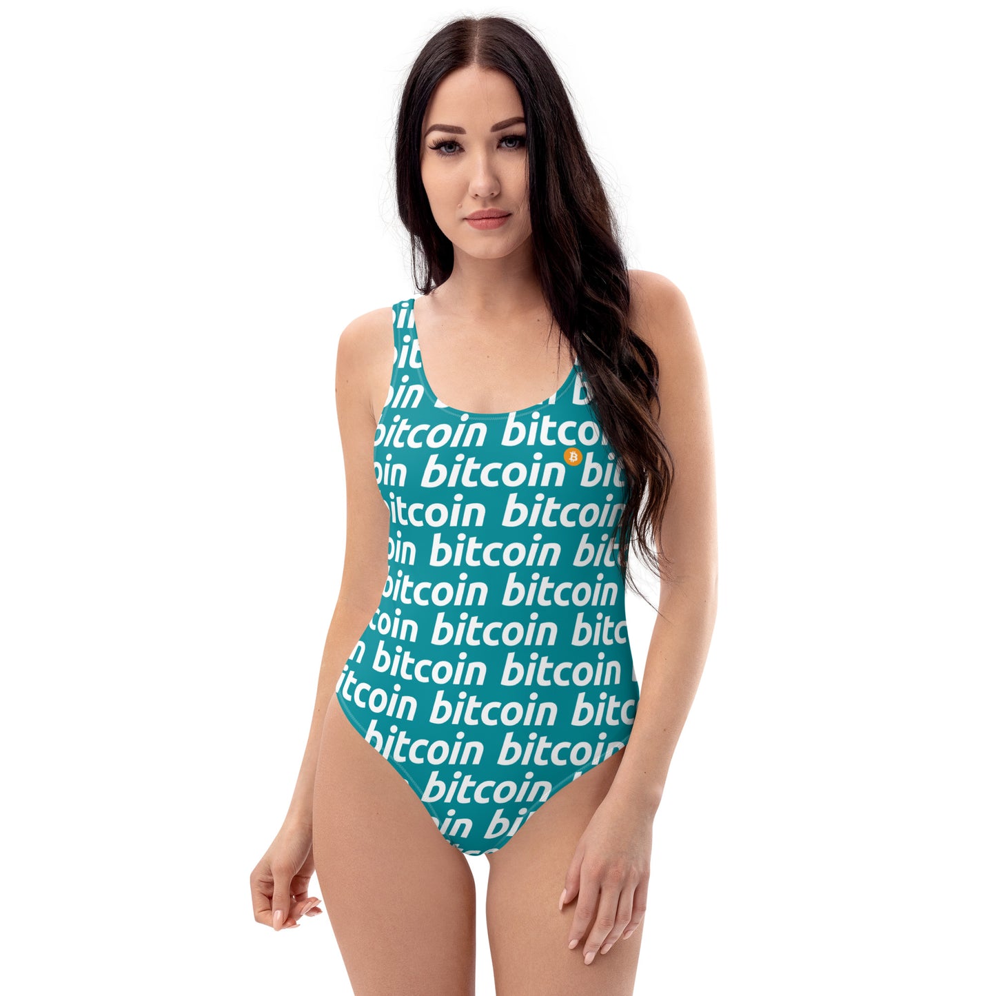 Bitcoin Blue White Swimsuit printful