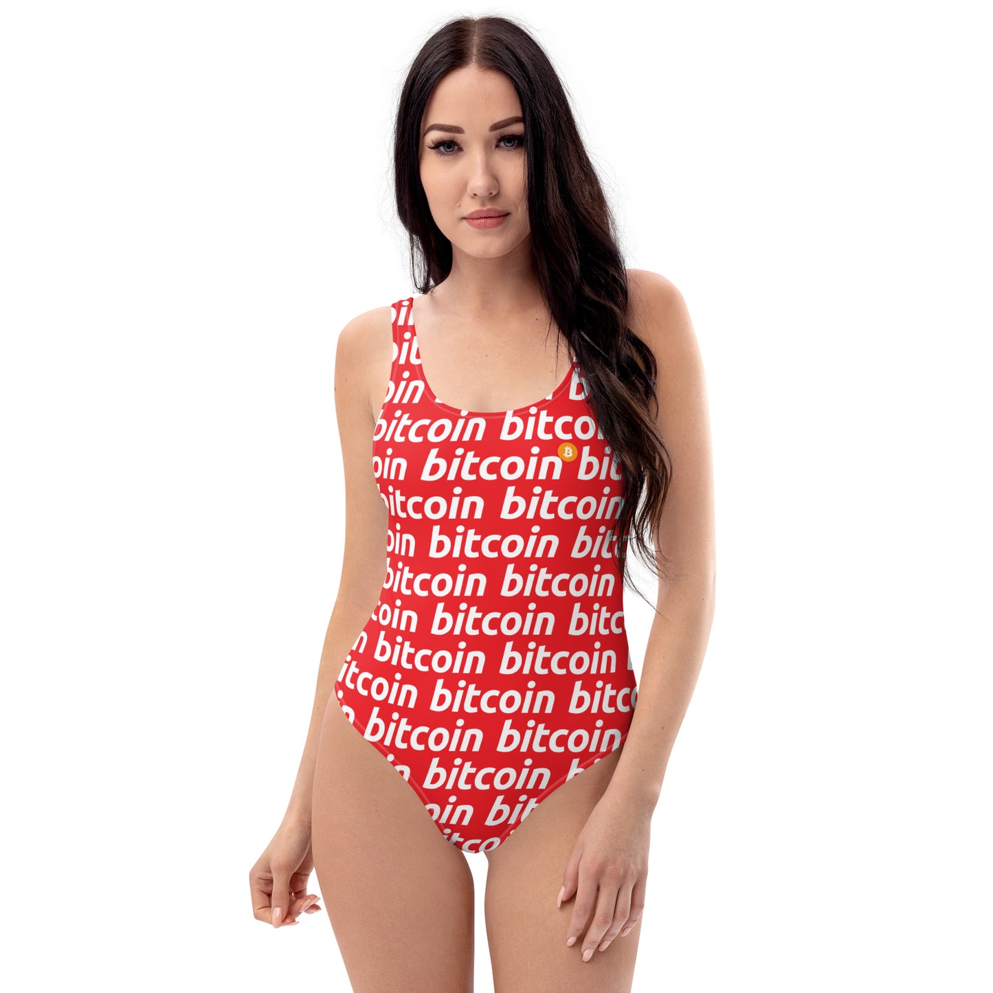 Bitcoin Red White Swimsuit printful