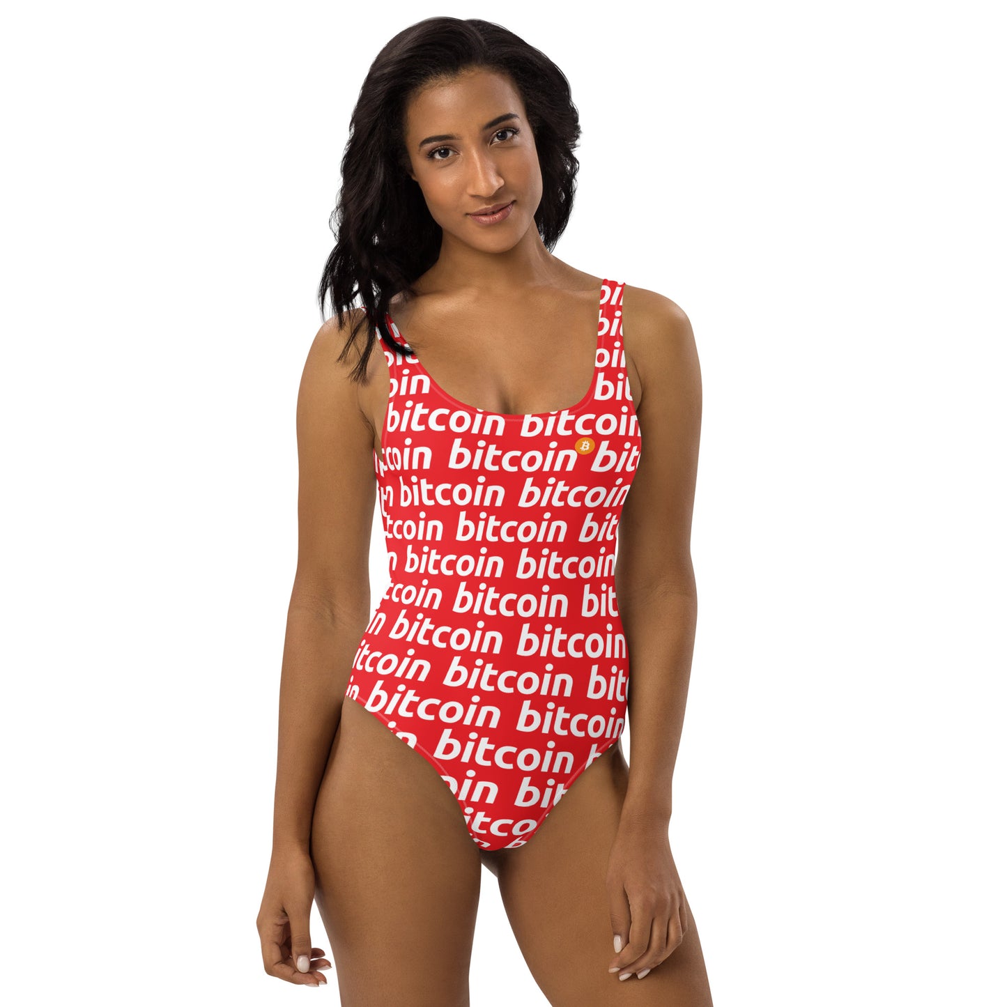 Bitcoin Red White Swimsuit printful
