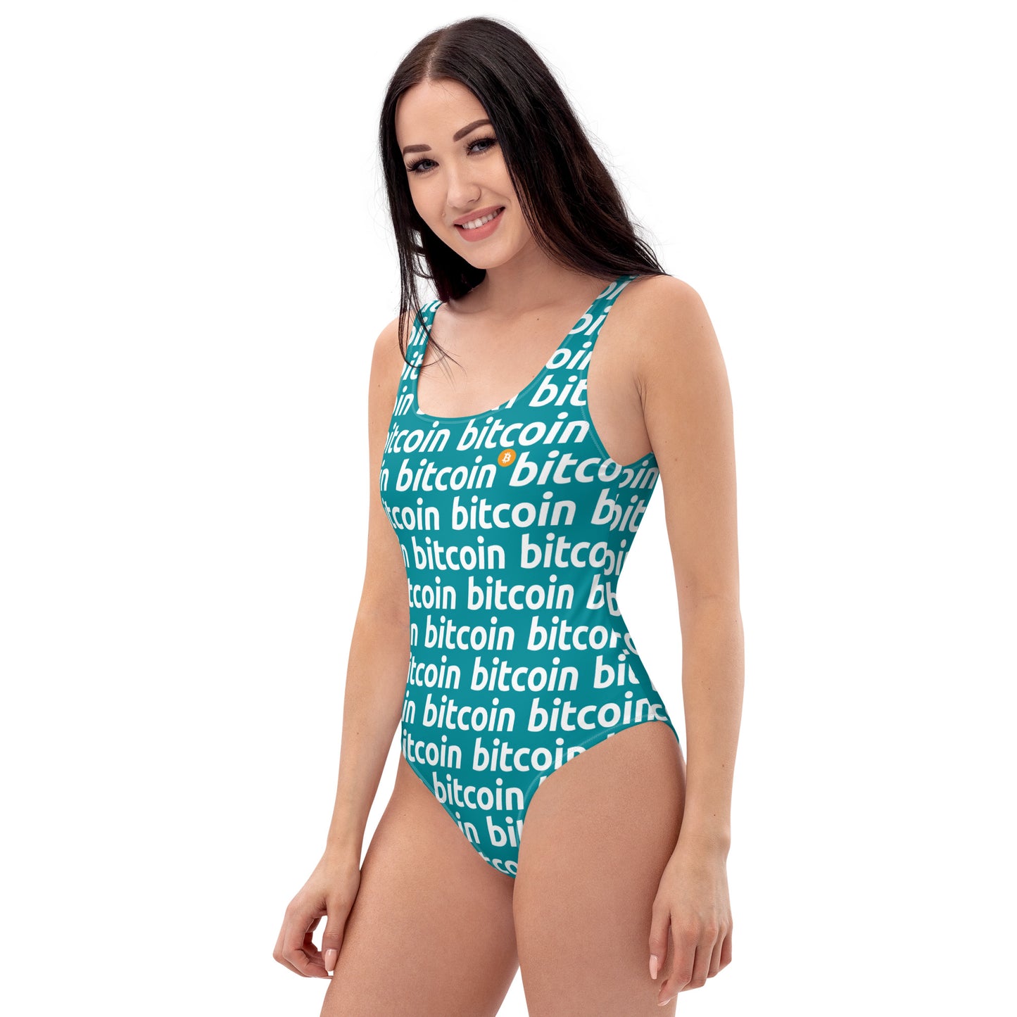 Bitcoin Blue White Swimsuit printful