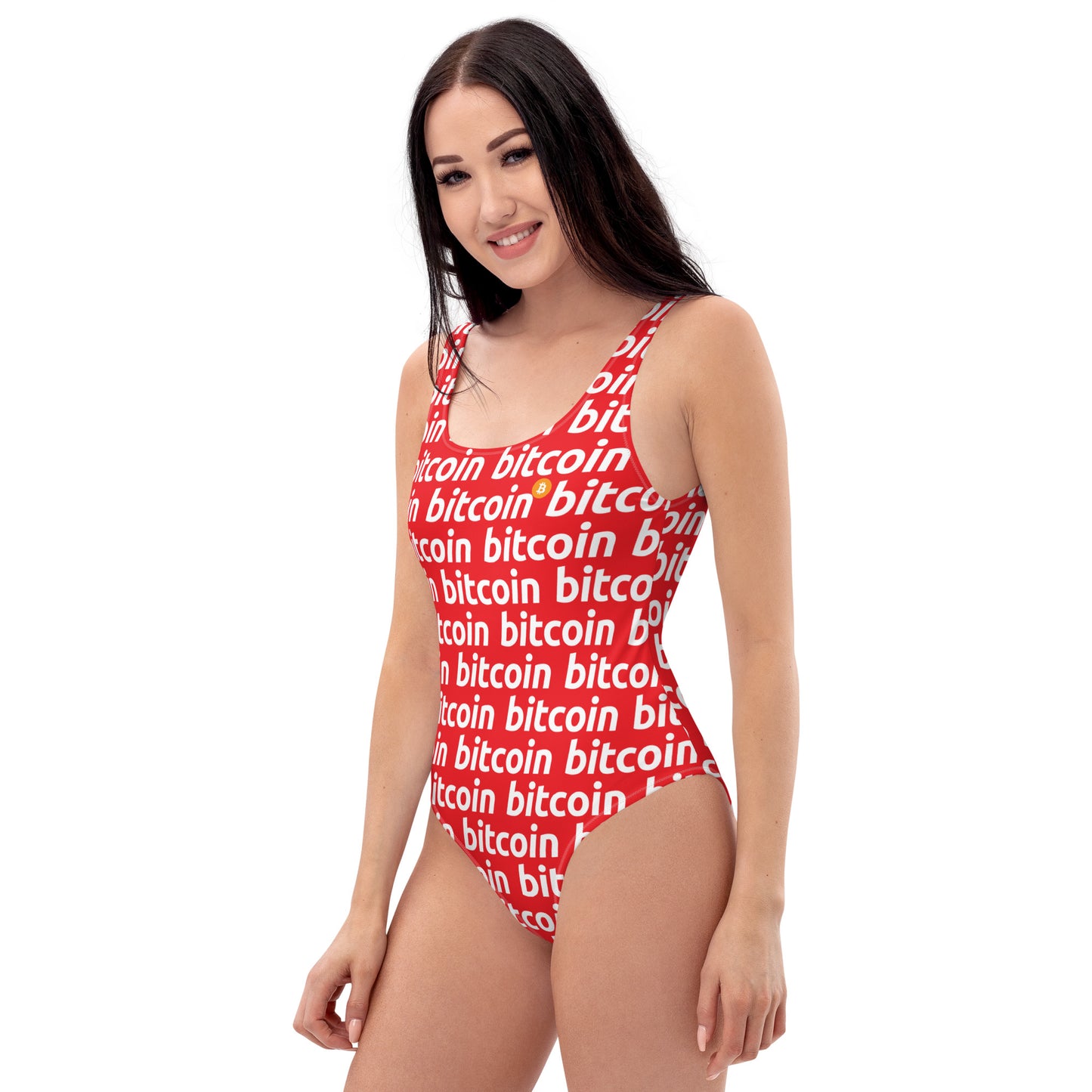 Bitcoin Red White Swimsuit printful
