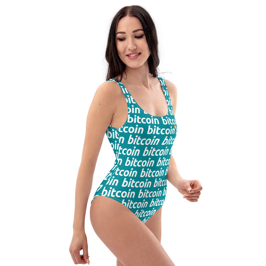 Bitcoin Blue White Swimsuit printful