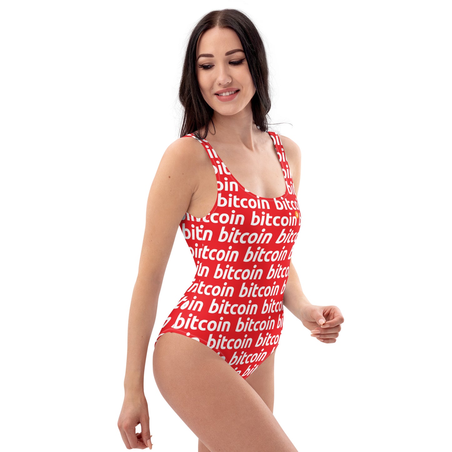 Bitcoin Red White Swimsuit printful