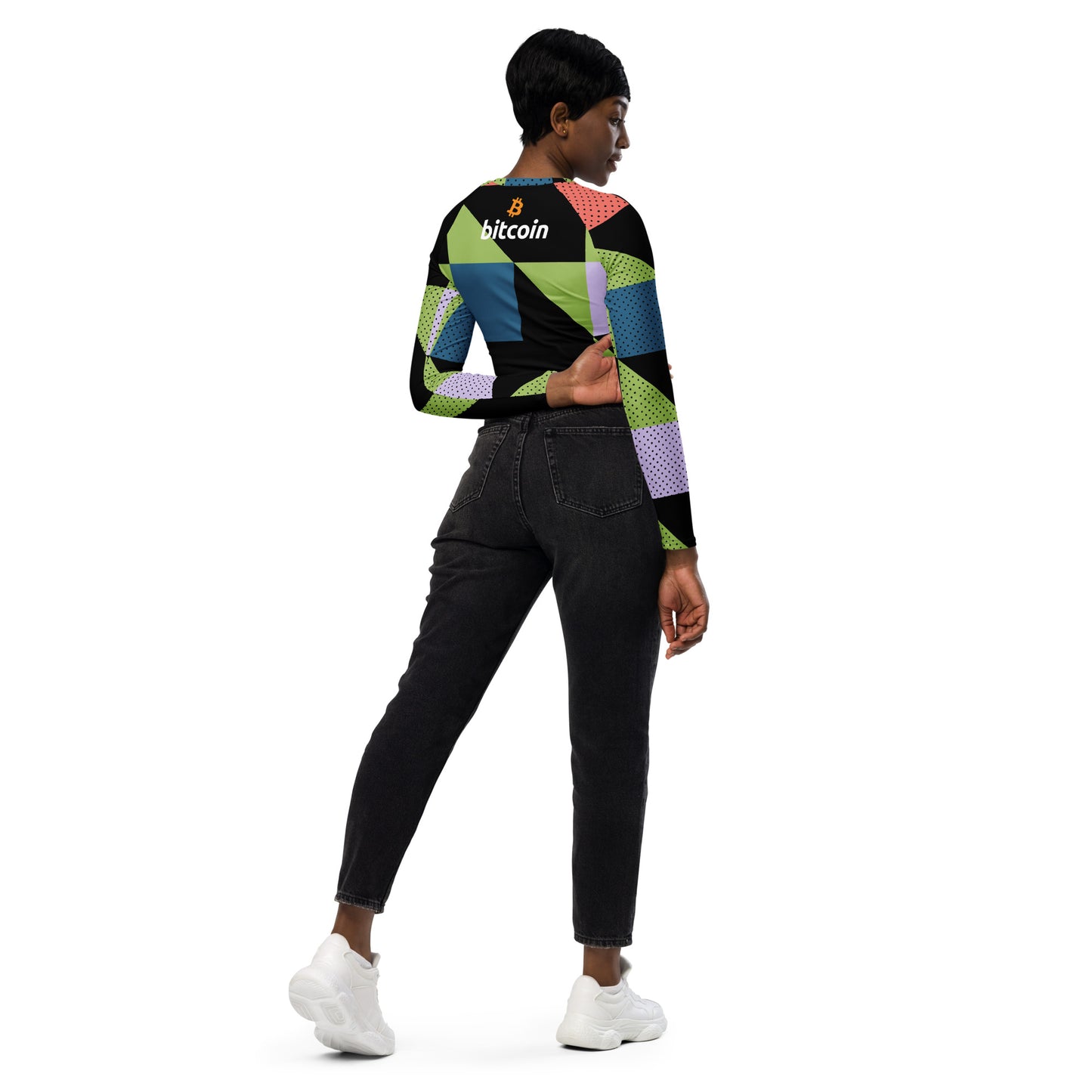 Bitcoin Patches Recycled Long-Sleeve Crop Top In N Out Crypto