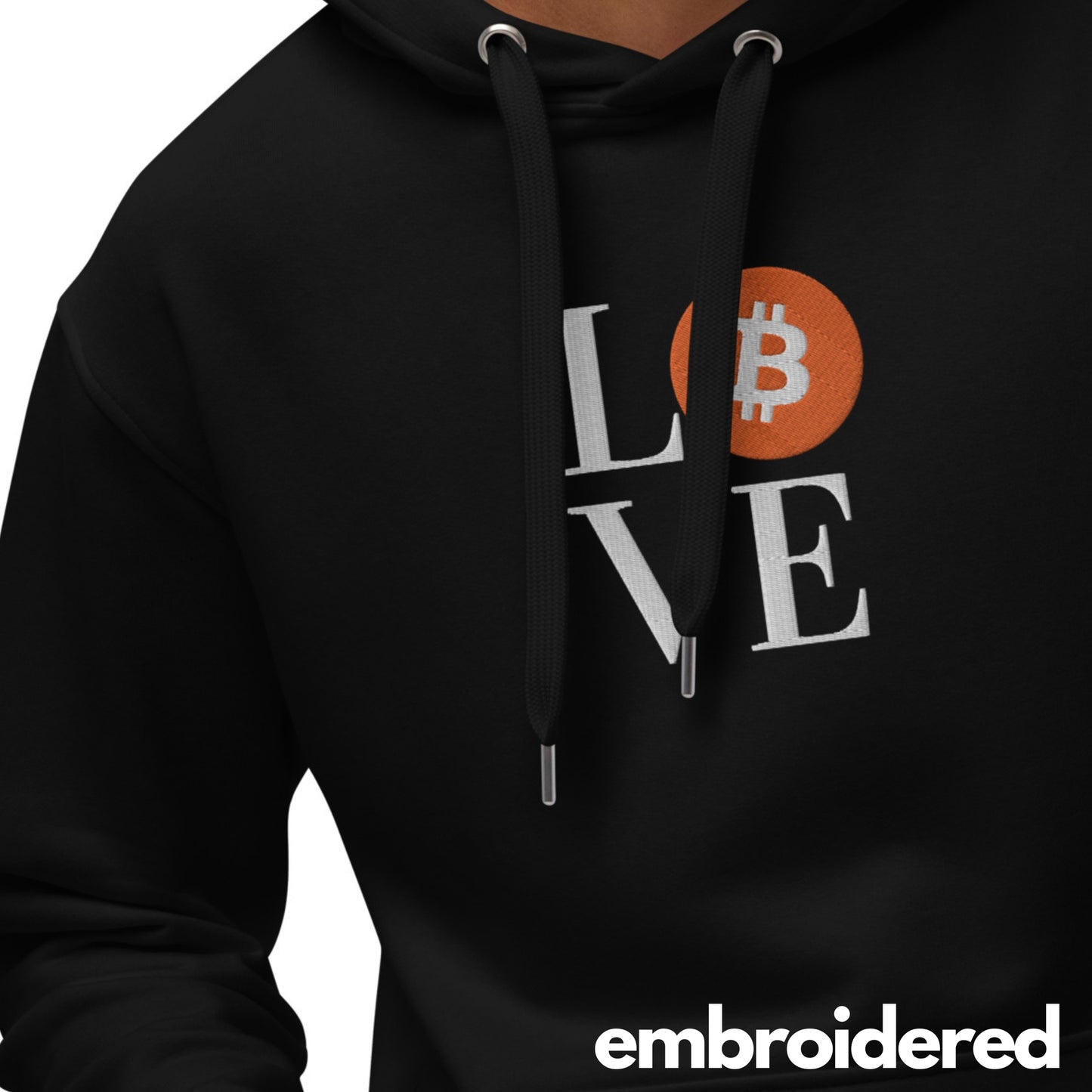 Bitcoin Love Embroidered Premium Hoodie In N Out Crypto