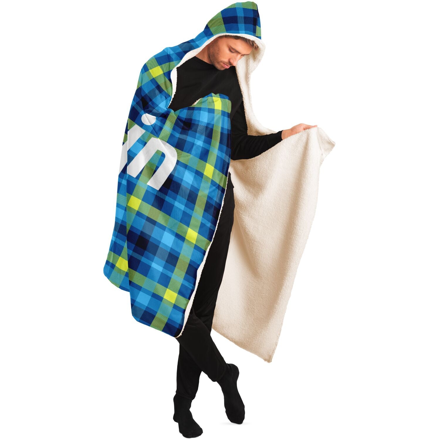 Bitcoin Tartan Blue Hooded Blanket In N Out Crypto