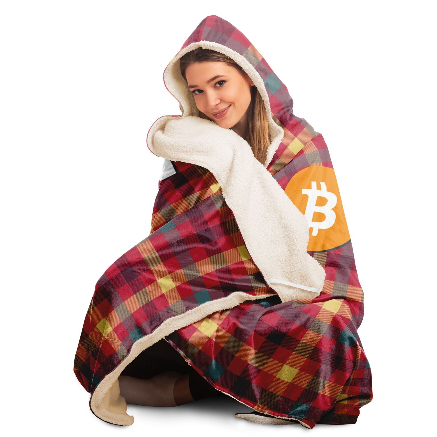 Bitcoin Tartan Classic Hooded Blanket In N Out Crypto