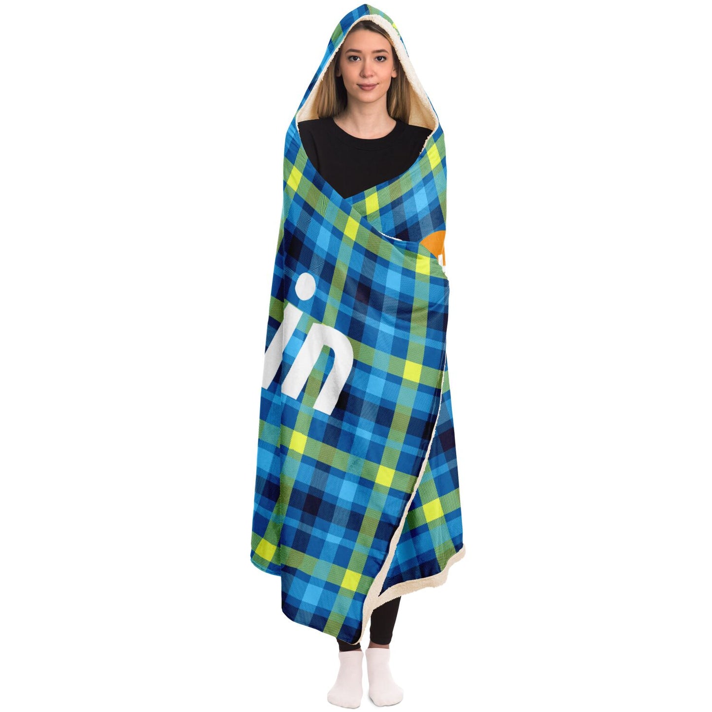 Bitcoin Tartan Blue Hooded Blanket In N Out Crypto