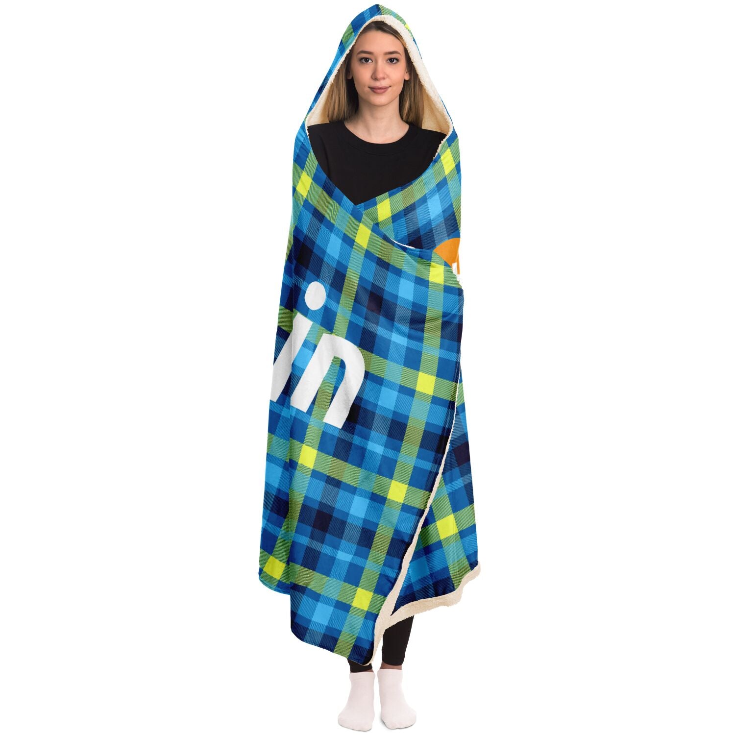 Bitcoin Tartan Blue Hooded Blanket In N Out Crypto
