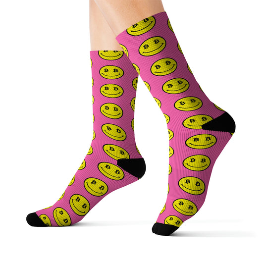 Bitcoin Smile Pink Socks Printify