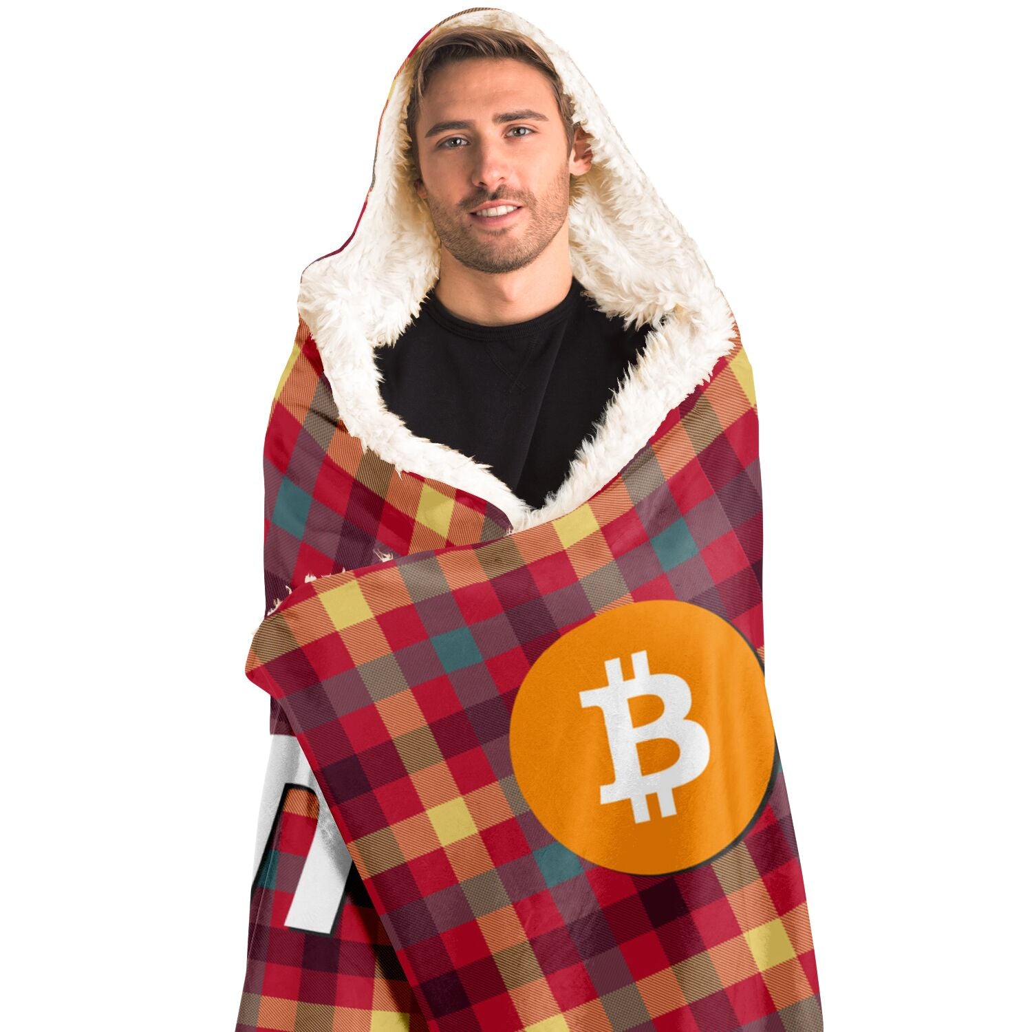 Bitcoin Tartan Classic Hooded Blanket In N Out Crypto