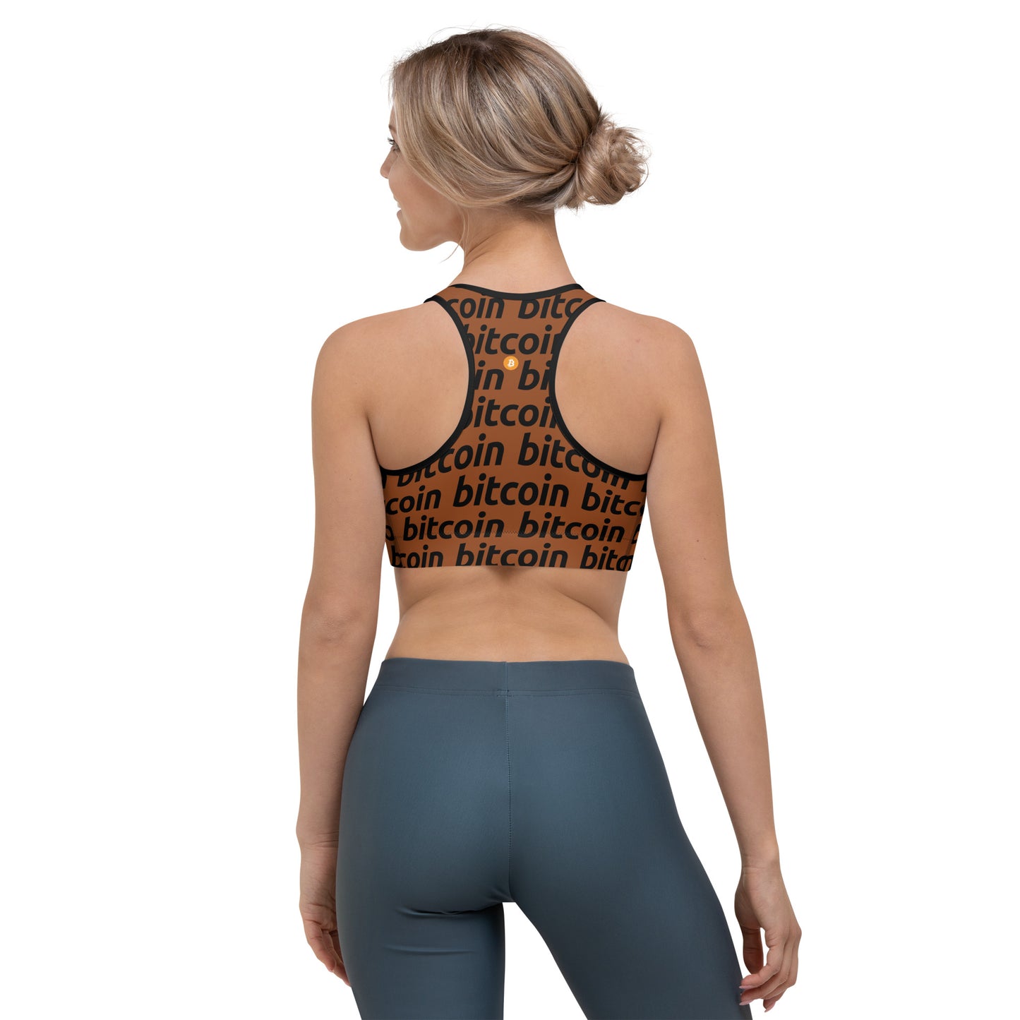 Bitcoin Brown Sports Bra printful