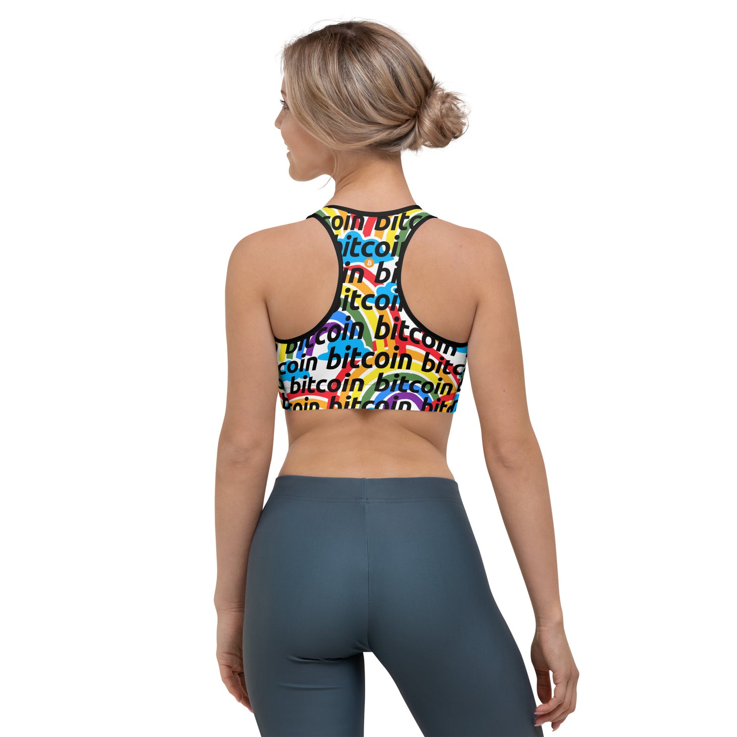 Bitcoin Rainbow Sports Bra printful