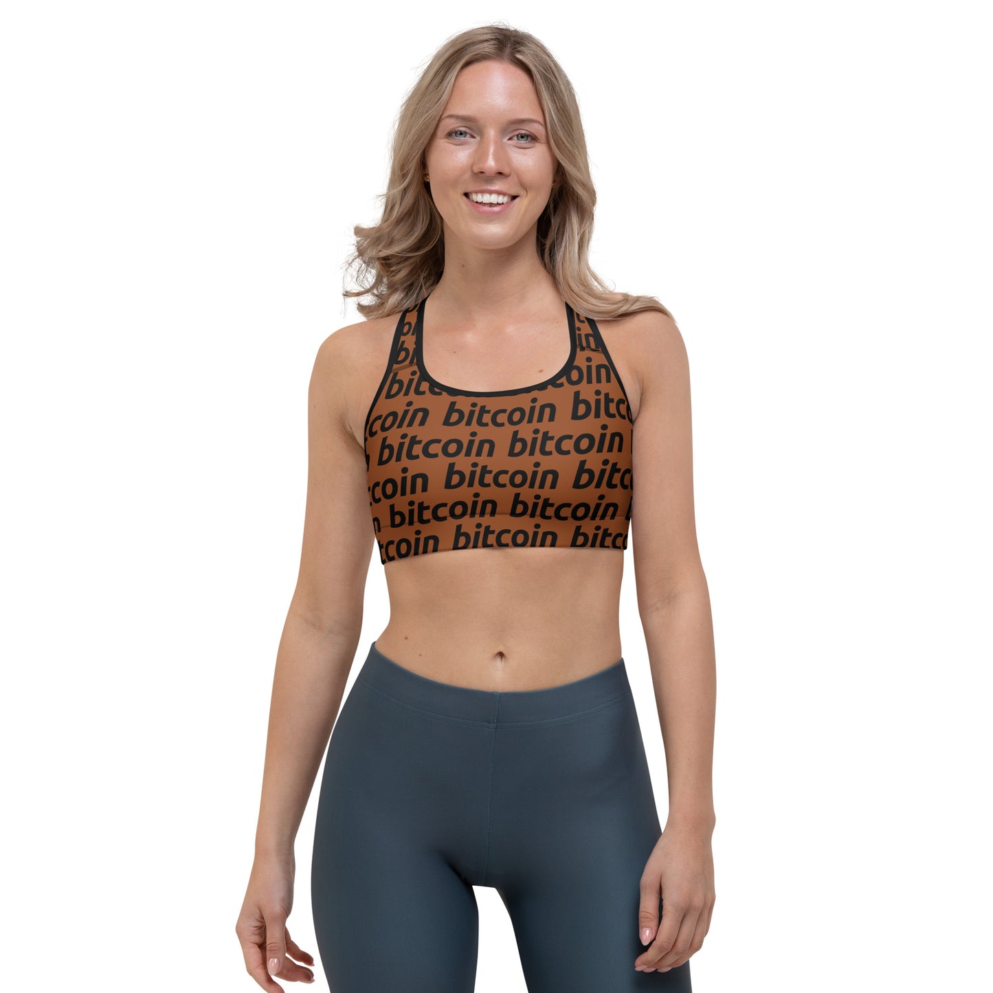 Bitcoin Brown Sports Bra printful