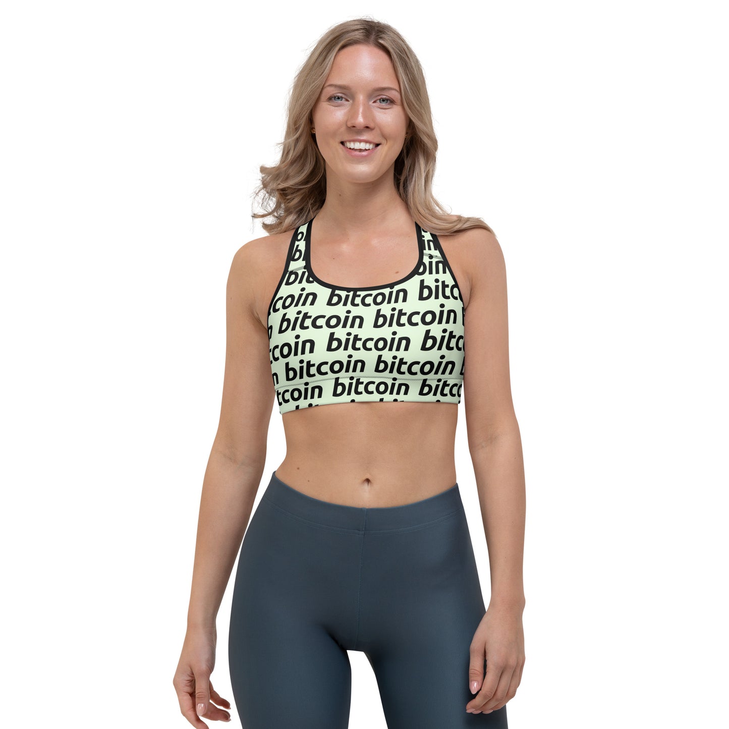 Bitcoin Lime Sports Bra printful
