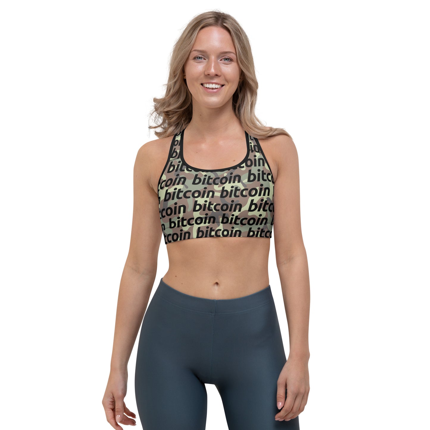 Bitcoin Army Camo Sports Bra printful