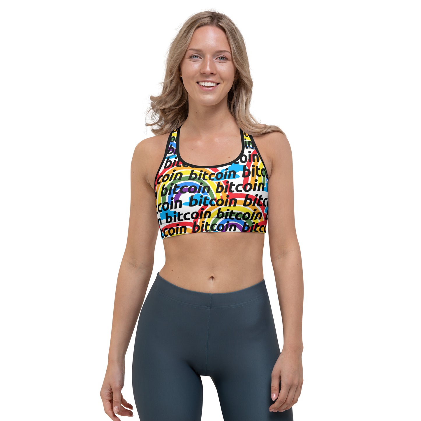 Bitcoin Rainbow Sports Bra printful
