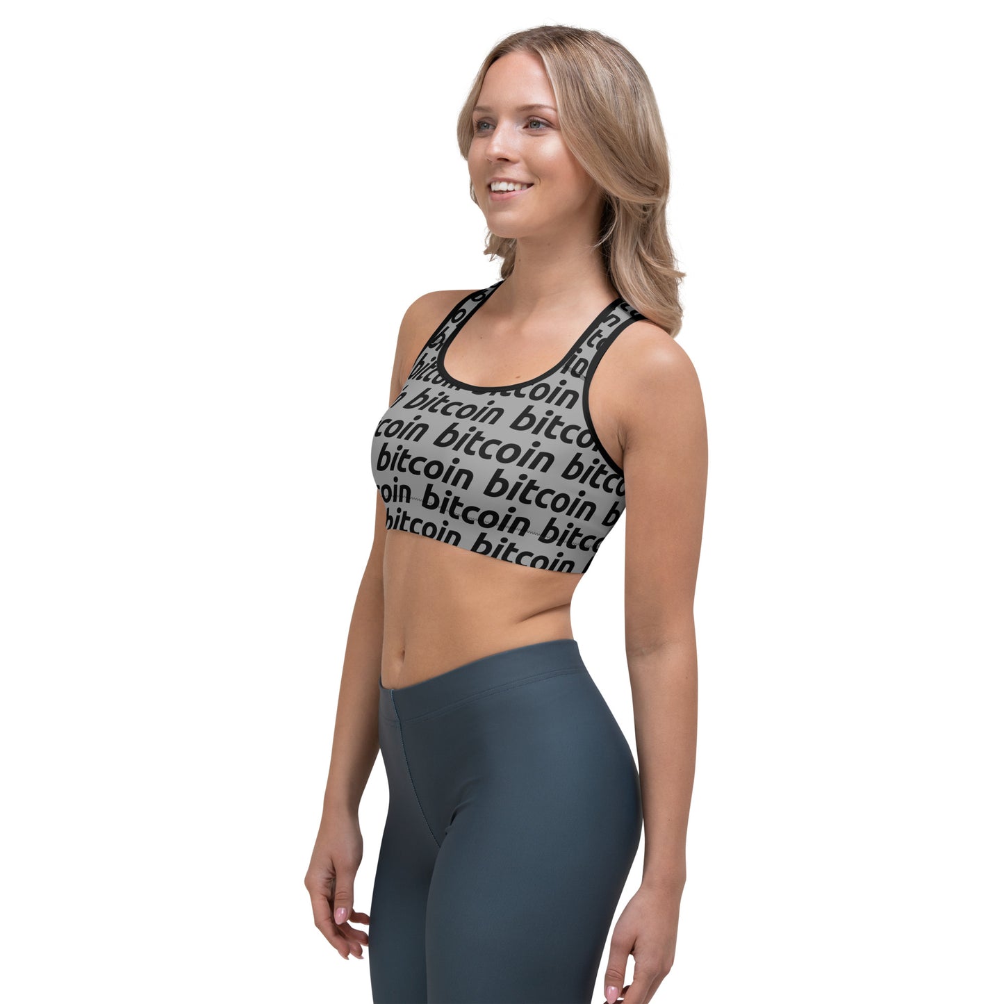 Bitcoin Gray Sports Bra printful