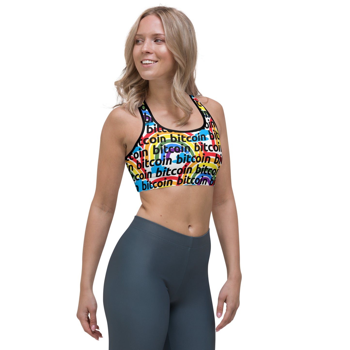 Bitcoin Rainbow Sports Bra printful