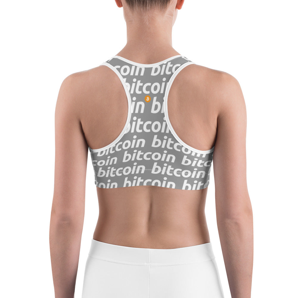 Bitcoin Gray White Sports Bra printful