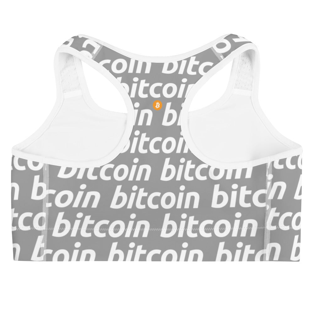 Bitcoin Gray White Sports Bra printful