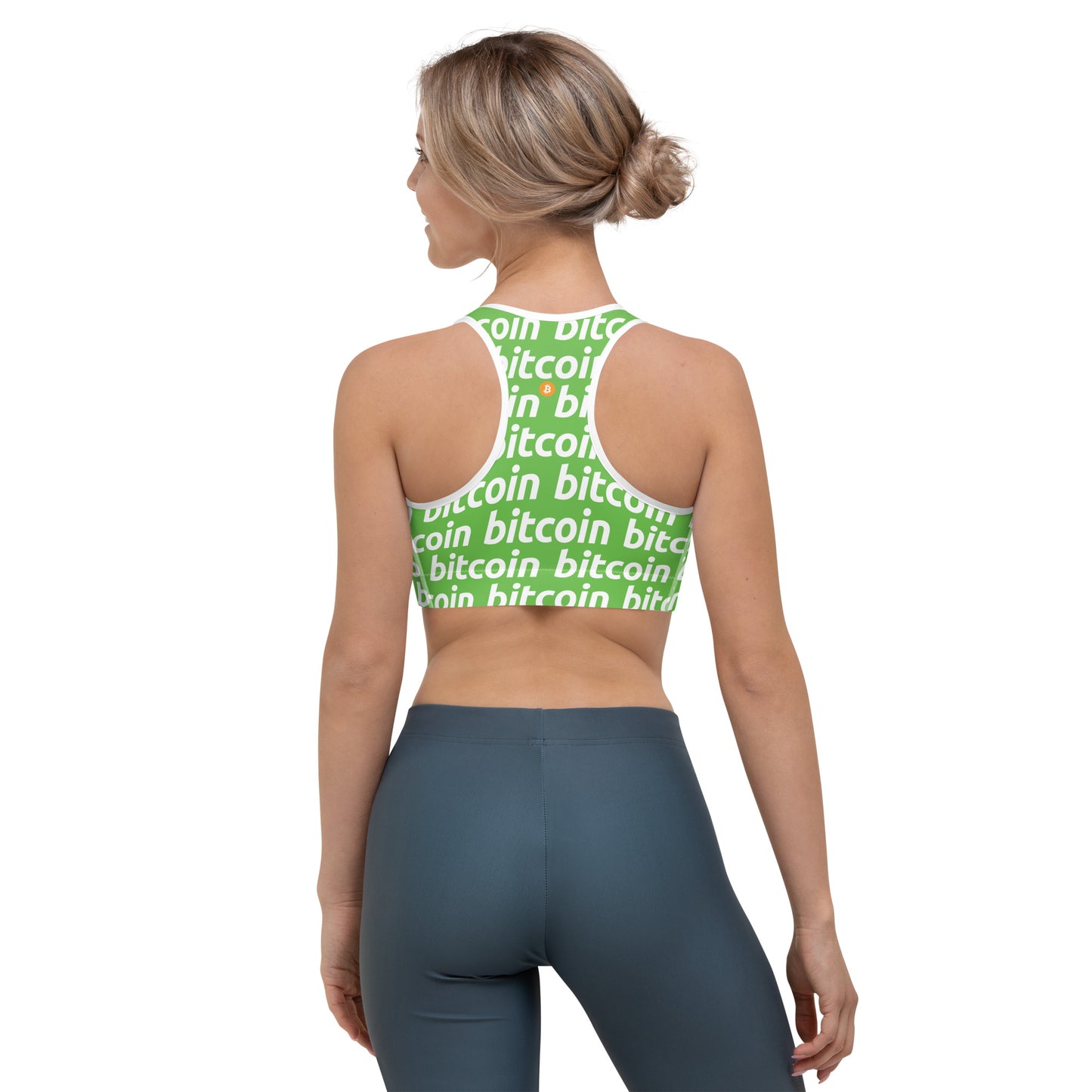 Bitcoin Grass White Sports Bra printful