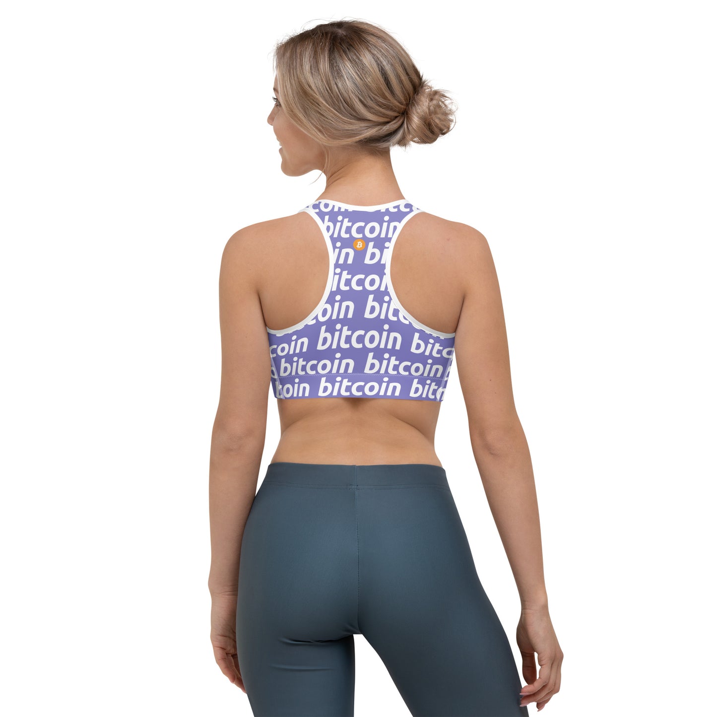 Bitcoin Violetta White Sports Bra printful