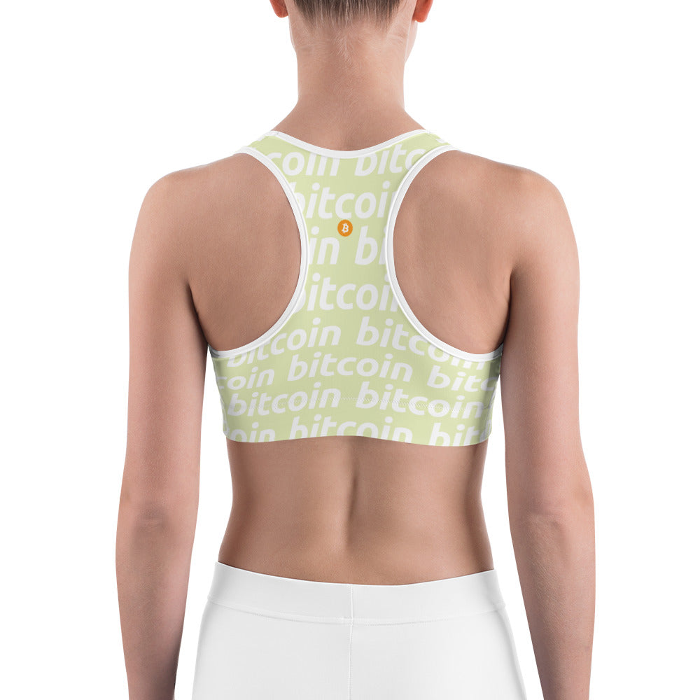 Bitcoin Lime White Sports Bra printful