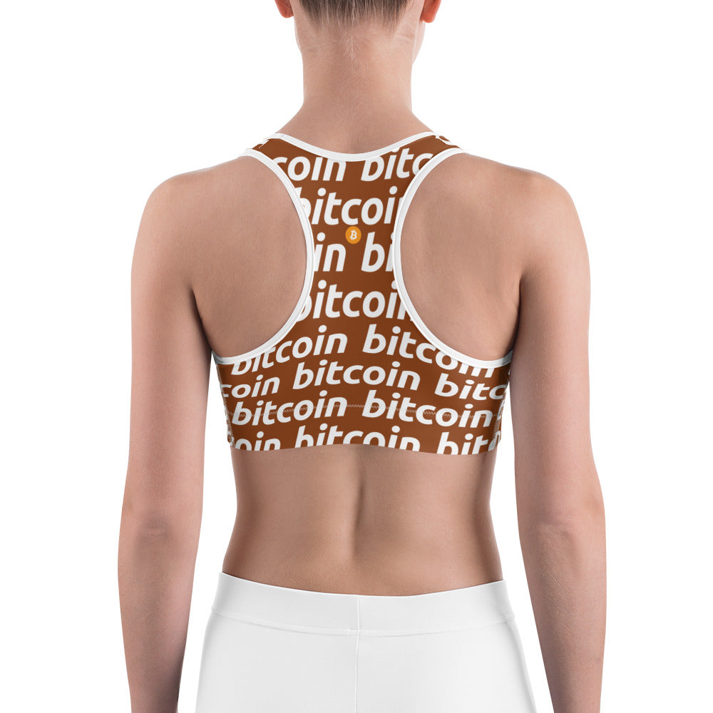 Bitcoin Hazelnut White Sports Bra printful