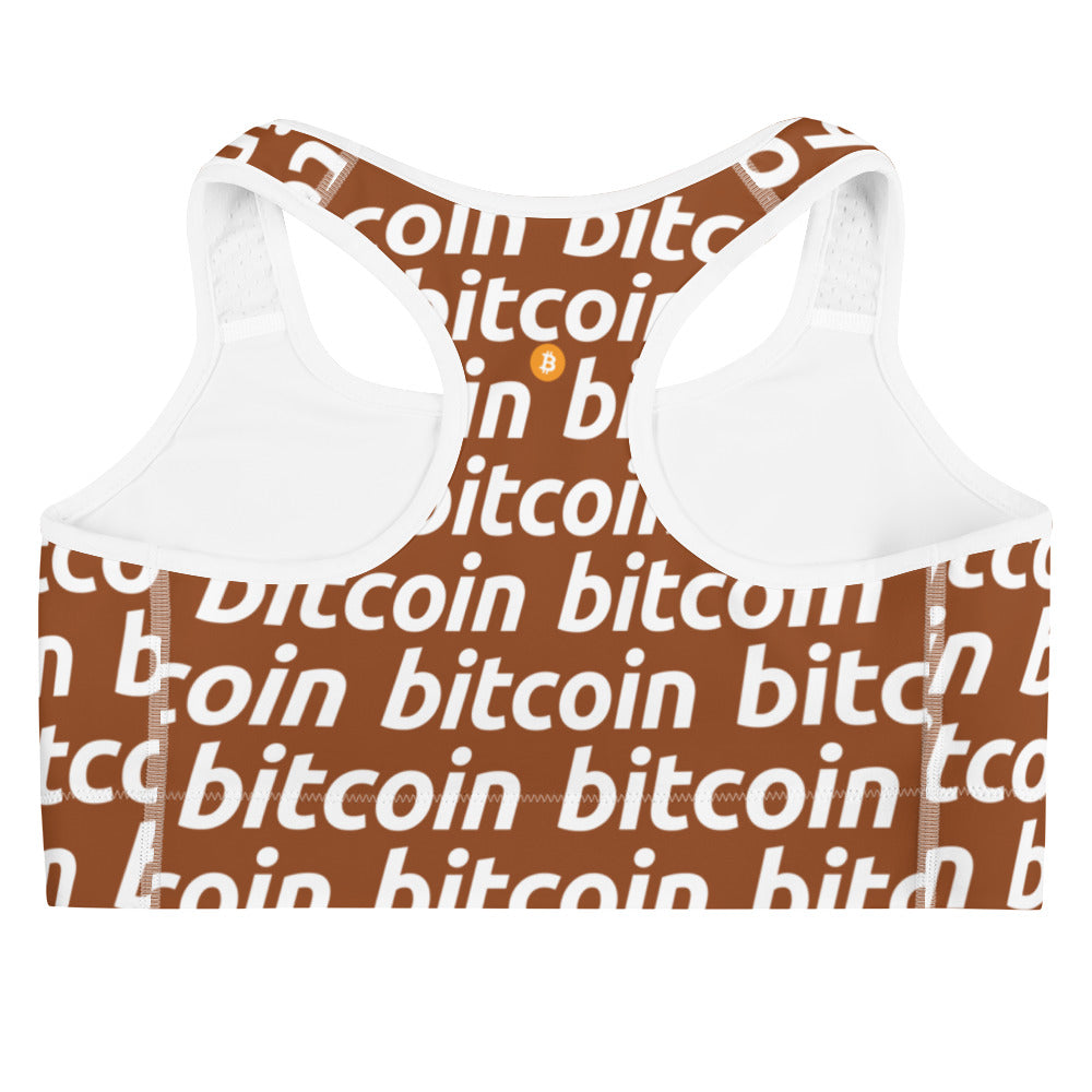 Bitcoin Hazelnut White Sports Bra printful