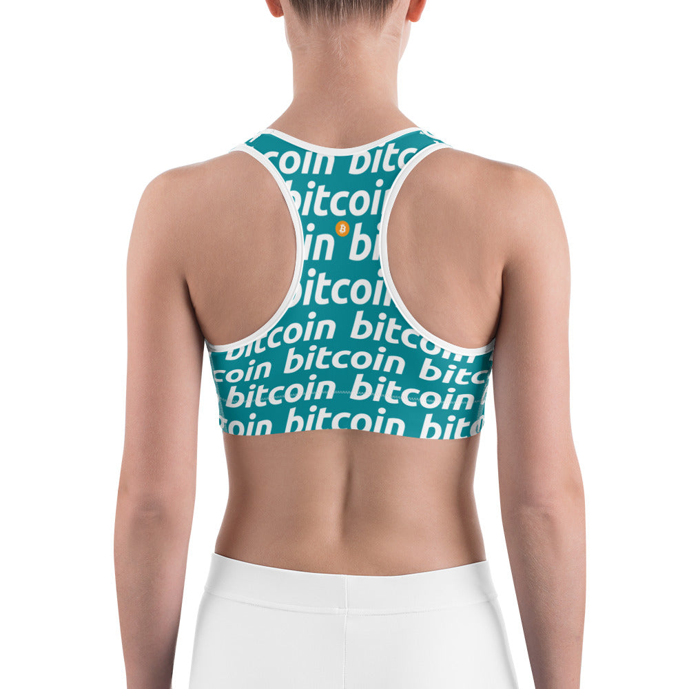 Bitcoin Blu White Sports Bra printful