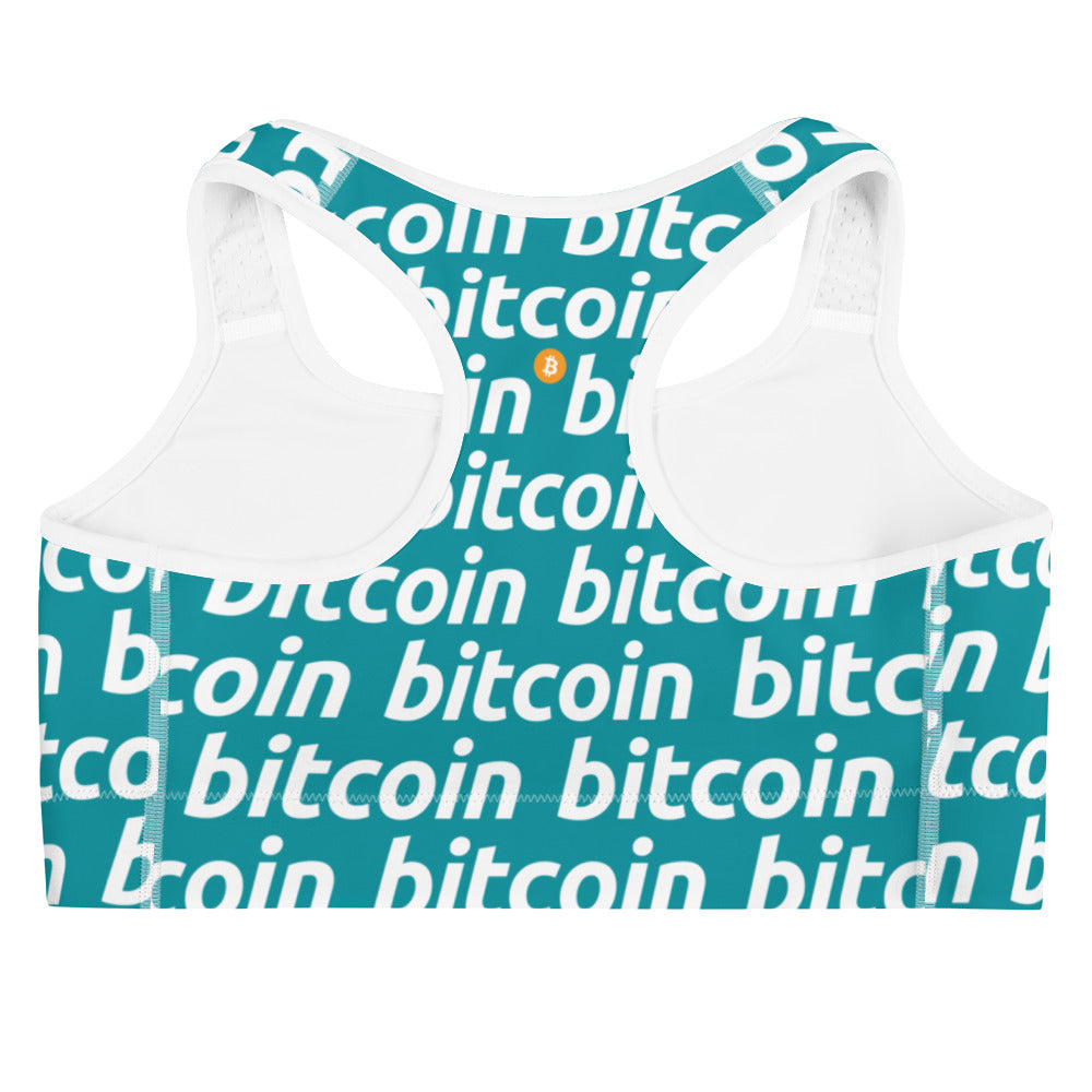 Bitcoin Blu White Sports Bra printful