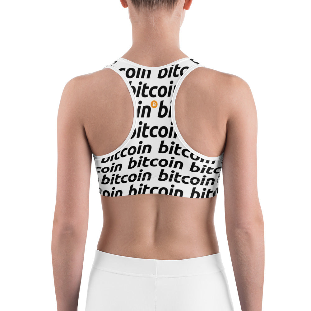 Bitcoin Snow Sports Bra printful