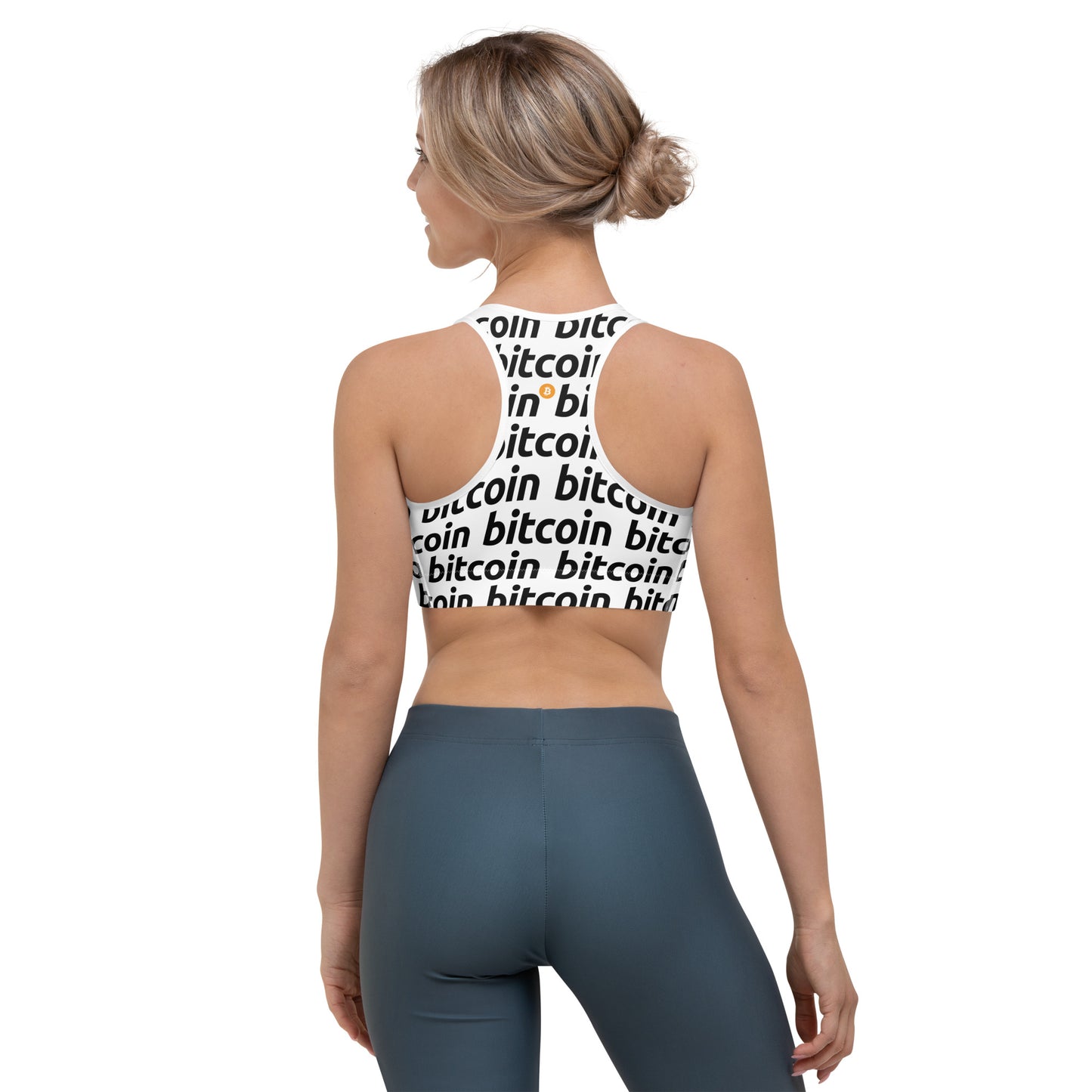 Bitcoin Snow Sports Bra printful