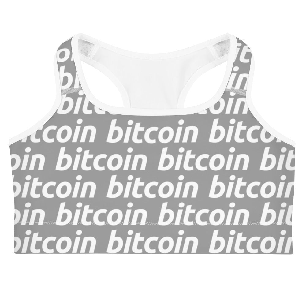 Bitcoin Gray White Sports Bra printful