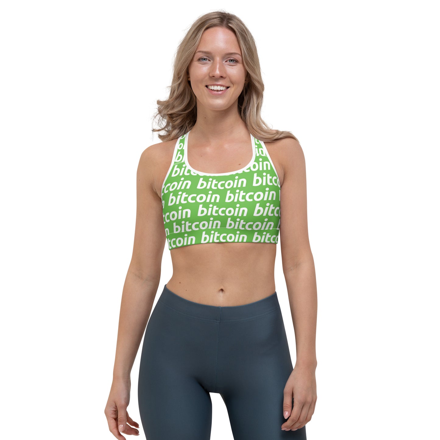 Bitcoin Grass White Sports Bra printful