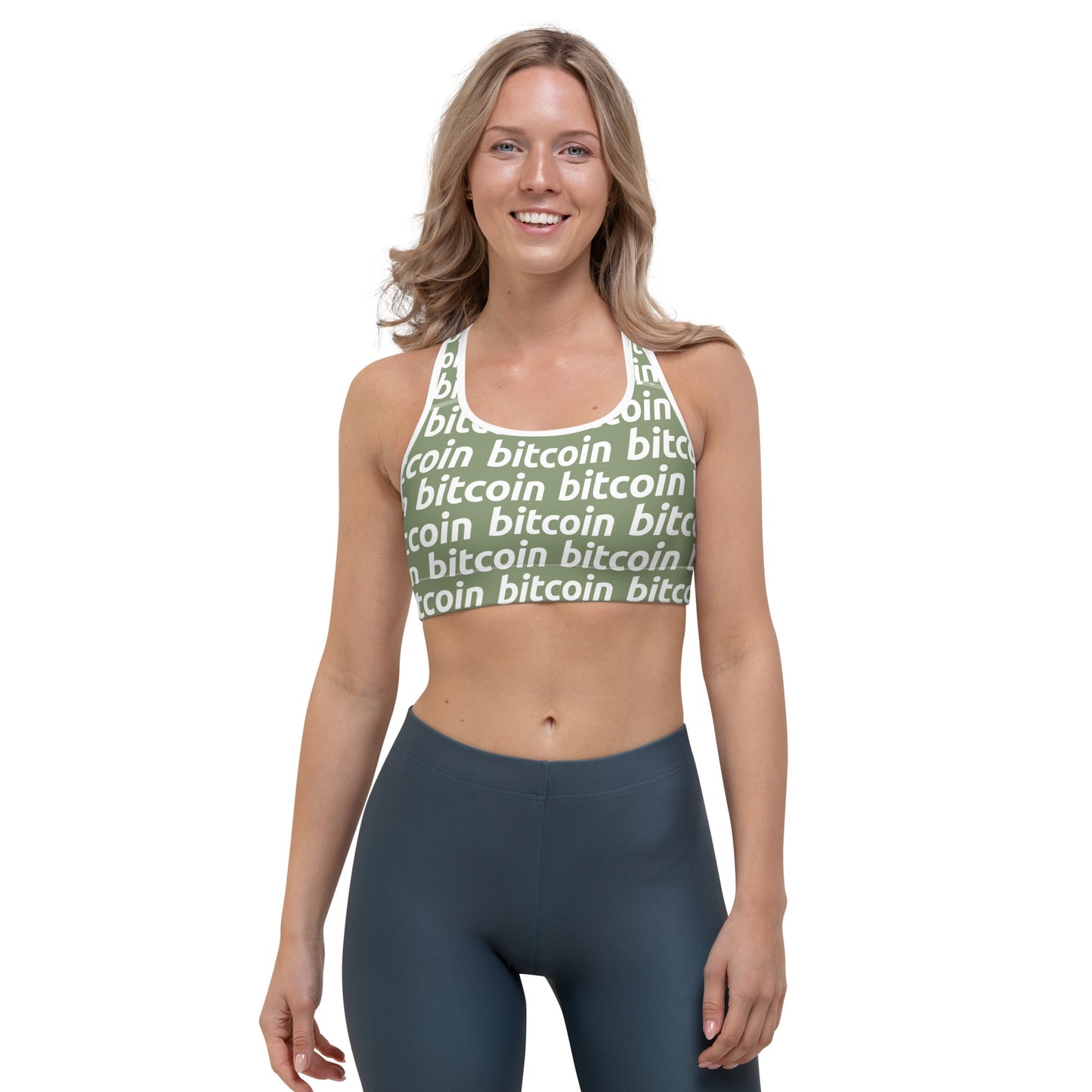 Bitcoin Forest White Sports Bra printful