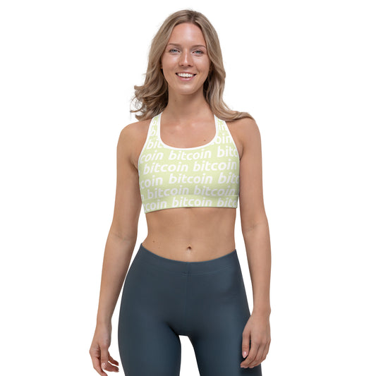 Bitcoin Lime White Sports Bra printful