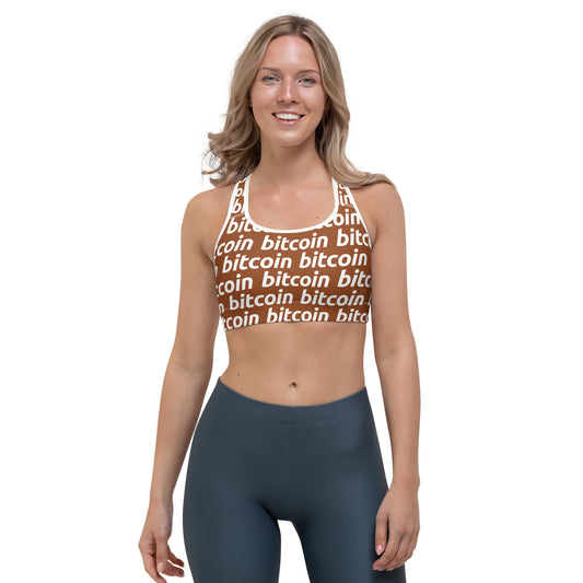 Bitcoin Hazelnut White Sports Bra printful