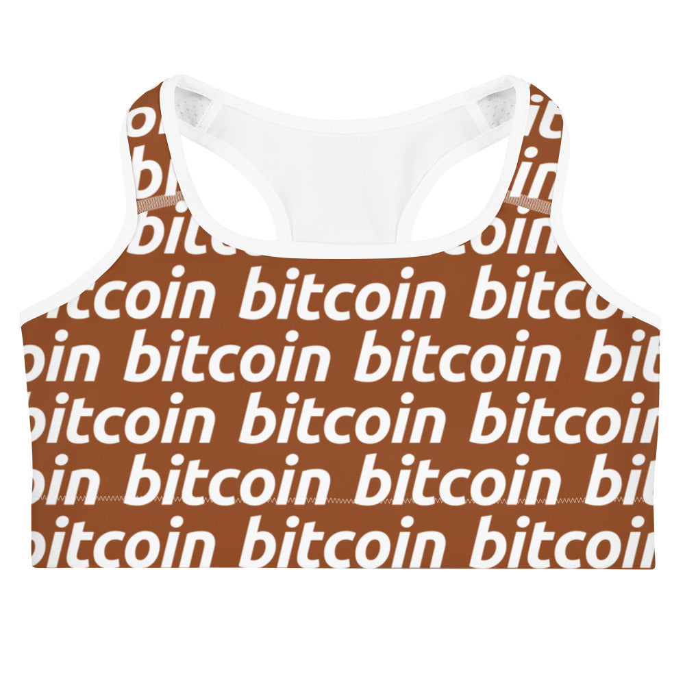 Bitcoin Hazelnut White Sports Bra printful