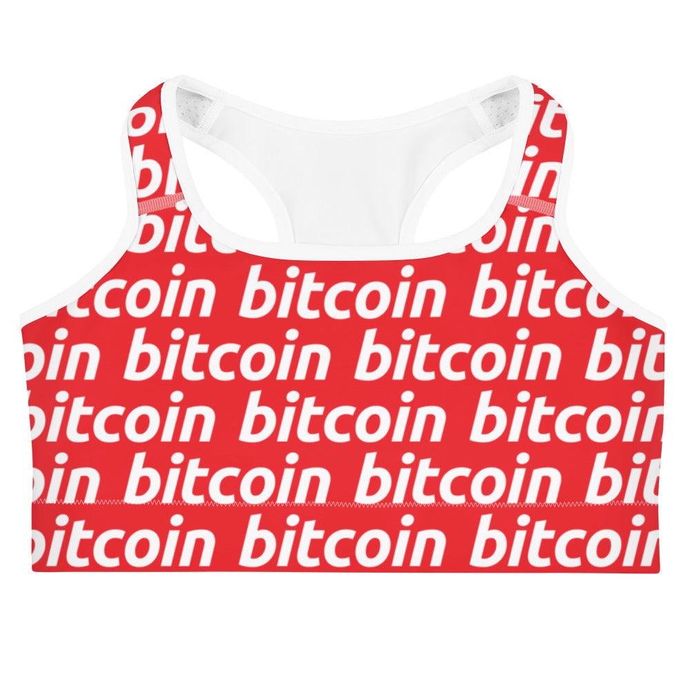 Bitcoin Red White Sports Bra printful