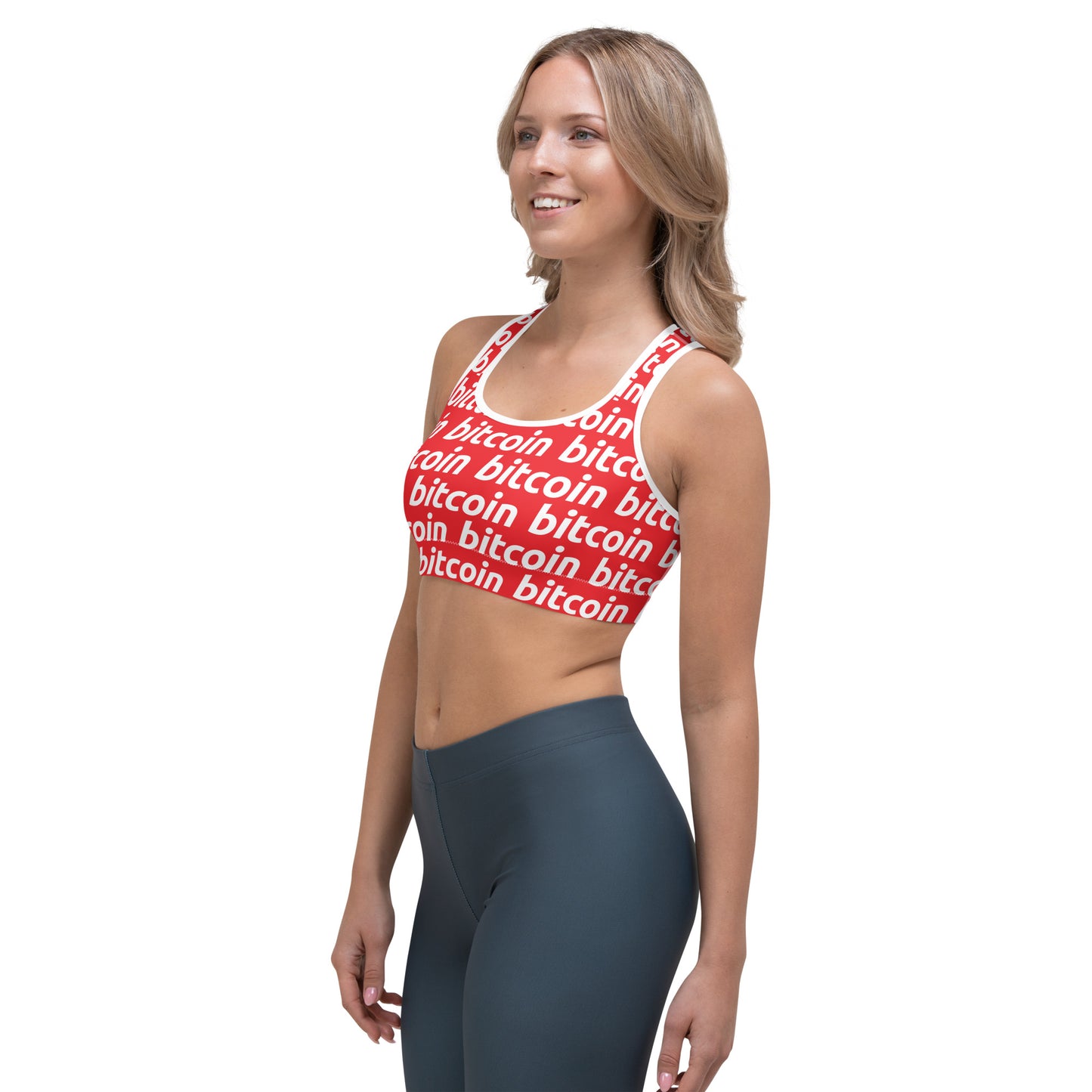 Bitcoin Red White Sports Bra printful