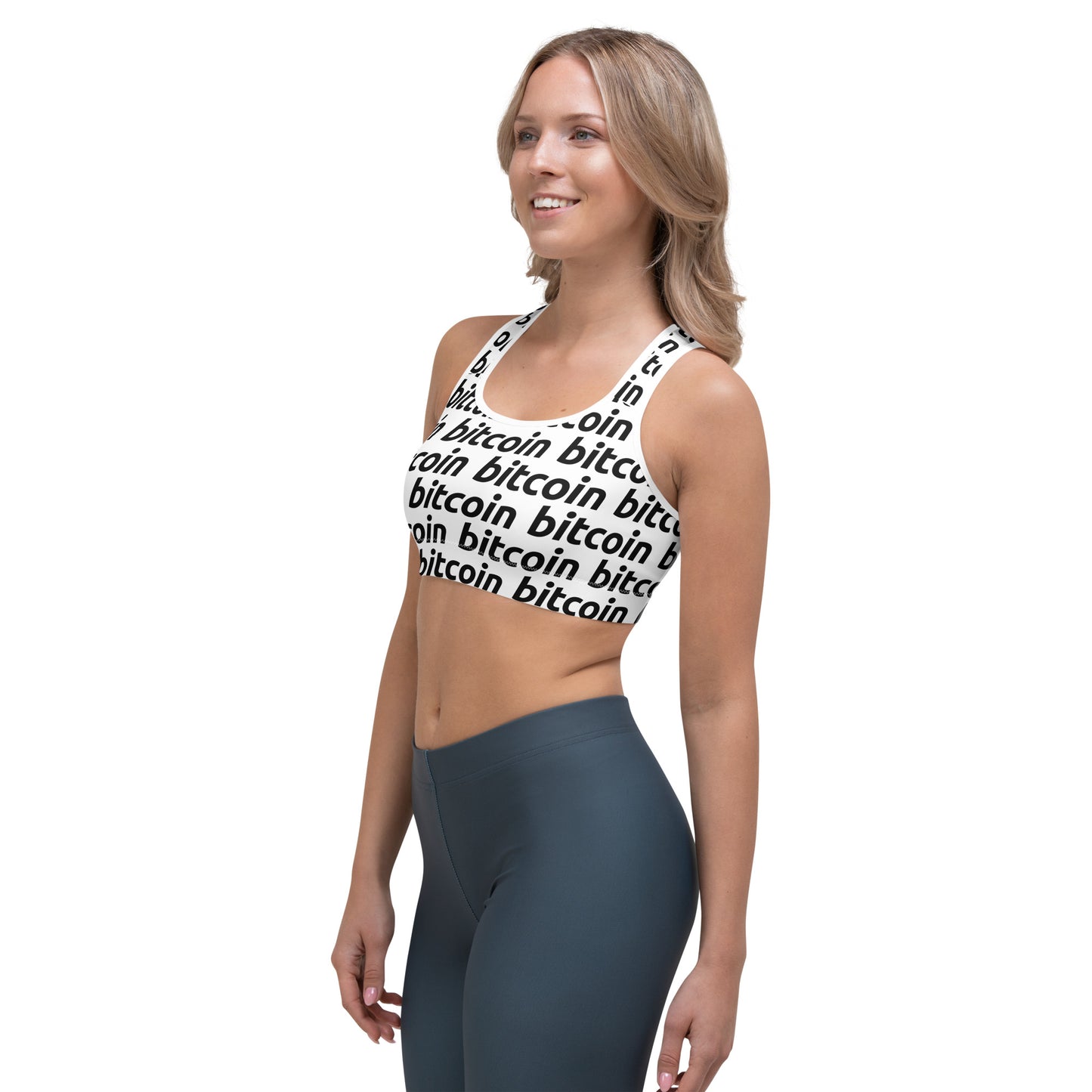 Bitcoin Snow Sports Bra printful