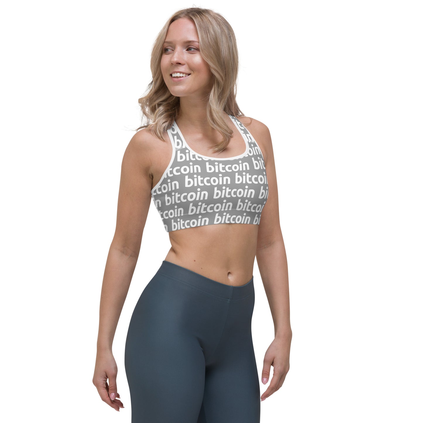 Bitcoin Gray White Sports Bra