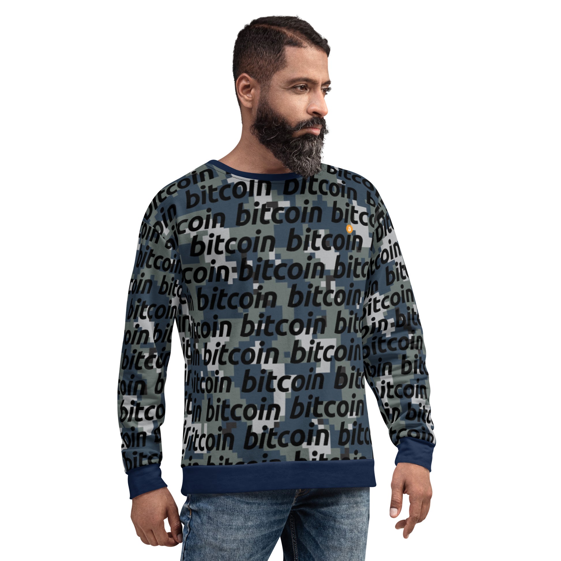 Bitcoin Camo Navy Sweatshirt printful