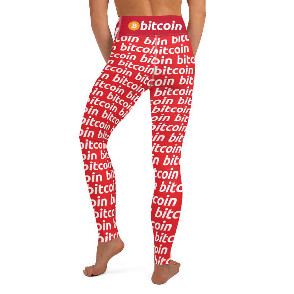 Bitcoin Red White Yoga Leggings printful