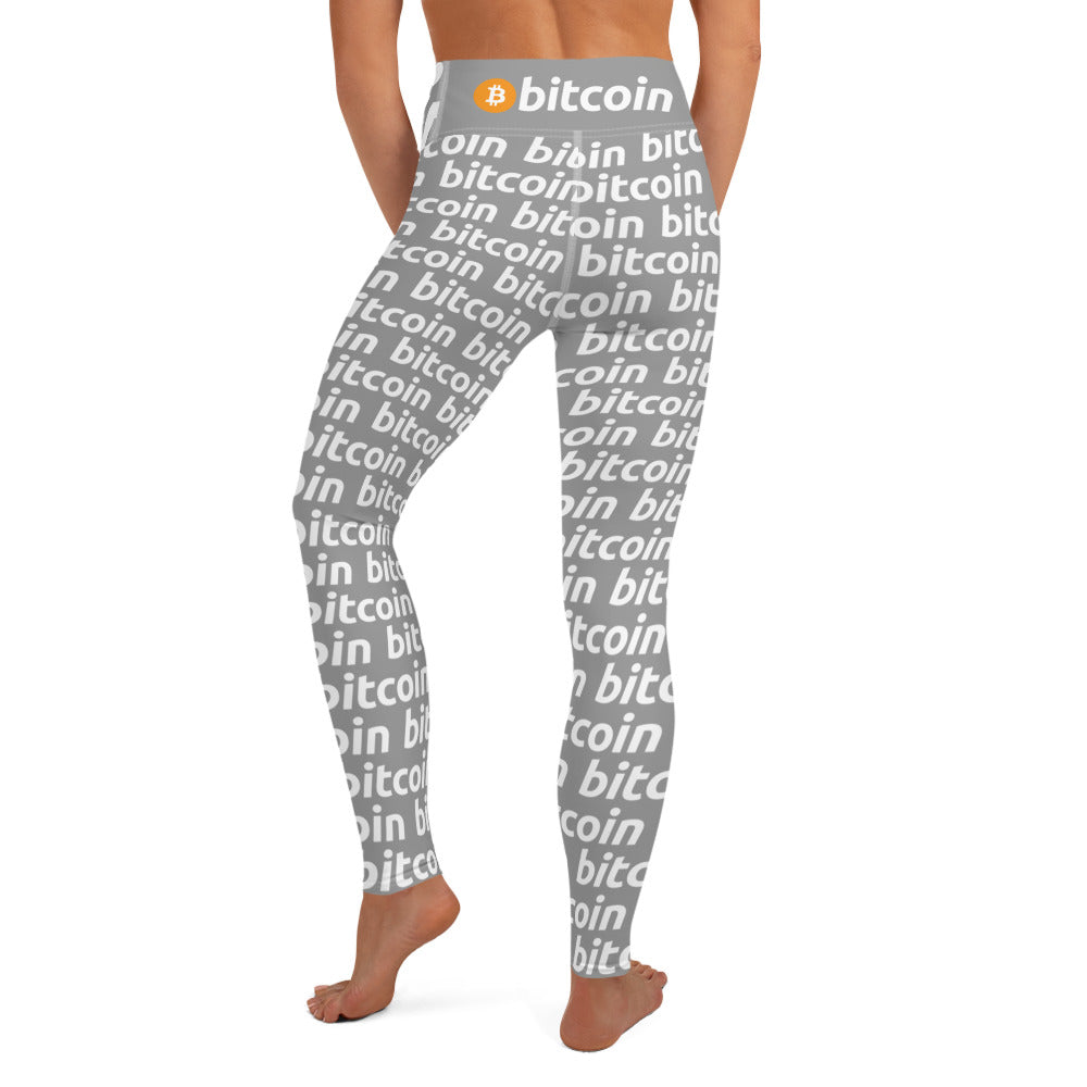 Bitcoin Gray White Yoga Leggings printful