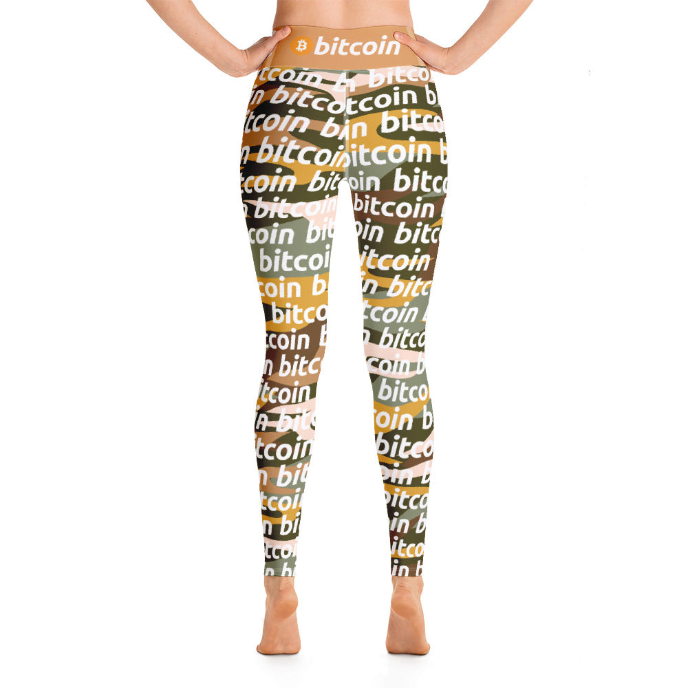 Bitcoin Desert Camo Yoga Leggings printful